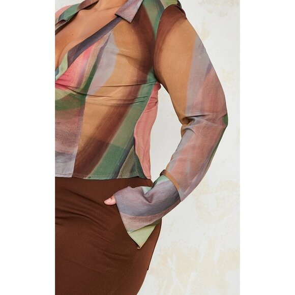 NWT PRETTYLITTLETHING PLUS CHIFFON FITTED SHIRT Size XL (US16) - Picture 3 of 8